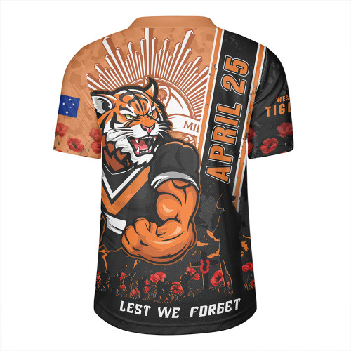 Wests Tigers Rugby Jersey Anzac Day Lest We Forget Strong Fighting Spirit
