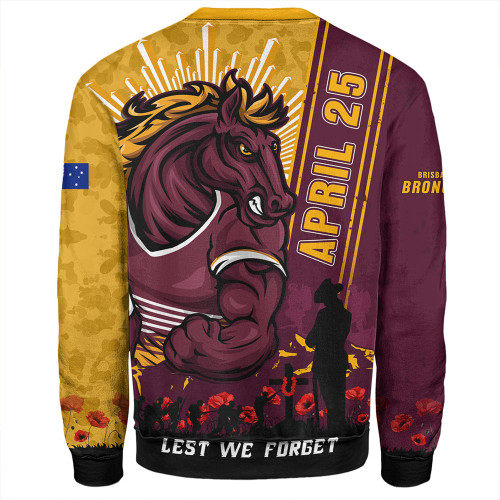 Brisbane Broncos Sweatshirt Anzac Day Lest We Forget Strong Fighting Spirit Brisbane Broncos Sweatshirt Anzac Day Lest We Forget Strong Fighting Spirit