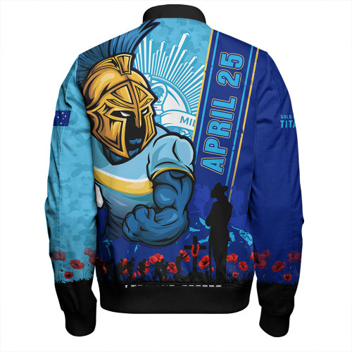 Gold Coast Titans Bomber Jacket Anzac Day Lest We Forget Strong Fighting Spirit Gold Coast Titans Bomber Jacket Anzac Day Lest We Forget Strong Fighting Spirit