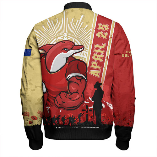 Redcliffe Dolphins Bomber Jacket Anzac Day Lest We Forget Strong Fighting Spirit Redcliffe Dolphins Bomber Jacket Anzac Day Lest We Forget Strong Fighting Spirit