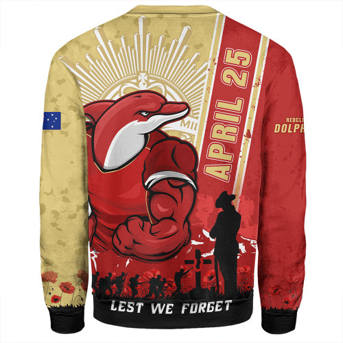 Redcliffe Dolphins Sweatshirt Anzac Day Lest We Forget Strong Fighting Spirit Redcliffe Dolphins Sweatshirt Anzac Day Lest We Forget Strong Fighting Spirit
