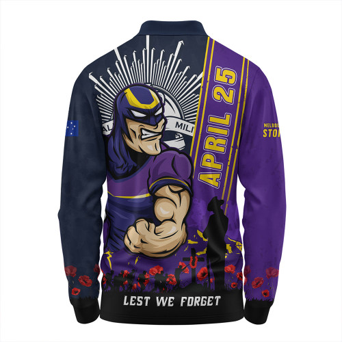 Melbourne Storm Long Sleeve Polo Shirt Anzac Day Lest We Forget Strong Fighting Spirit Melbourne Storm Long Sleeve Polo Shirt Anzac Day Lest We Forget Strong Fighting Spirit