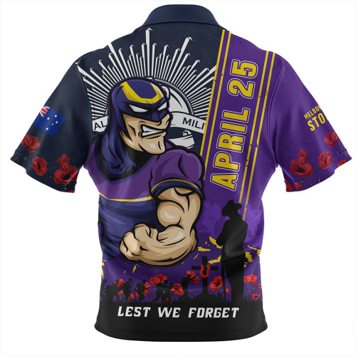 Melbourne Storm Zip Polo Shirt Anzac Day Lest We Forget Strong Fighting Spirit