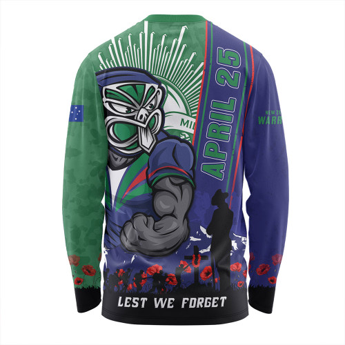 New Zealand Warriors Long Sleeve T-shirt Anzac Day Lest We Forget Strong Fighting Spirit New Zealand Warriors Long Sleeve T-shirt Anzac Day Lest We Forget Strong Fighting Spirit