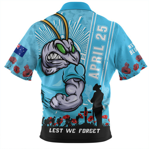 New South Wales Blues Zip Polo Shirt Anzac Day Lest We Forget Strong Fighting Spirit