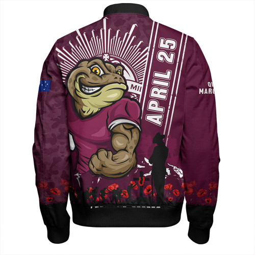 Queensland Maroons Bomber Jacket Anzac Day Lest We Forget Strong Fighting Spirit Queensland Maroons Bomber Jacket Anzac Day Lest We Forget Strong Fighting Spirit