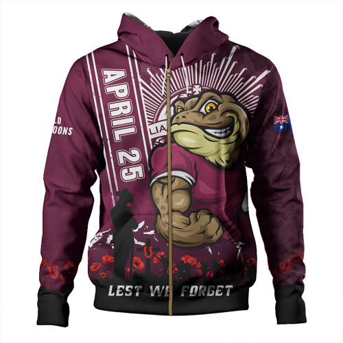 Queensland Maroons Hoodie Anzac Day Lest We Forget Strong Fighting Spirit Queensland Maroons Hoodie Anzac Day Lest We Forget Strong Fighting Spirit