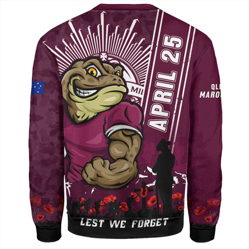 Queensland Maroons Sweatshirt Anzac Day Lest We Forget Strong Fighting Spirit Queensland Maroons Sweatshirt Anzac Day Lest We Forget Strong Fighting Spirit