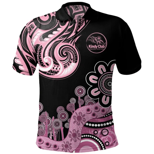 Australia Polo Shirt Custom Kindy Club Maori Pattern Aboriginal Indigenous Dot Painting Pink