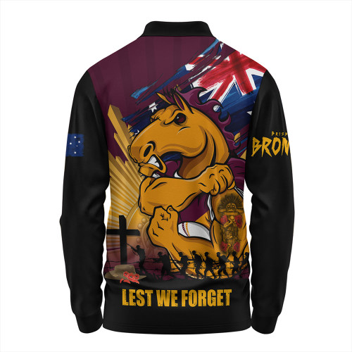 Brisbane Broncos Long Sleeve Polo Shirt Fearless ANZAC Defender Brisbane Broncos Long Sleeve Polo Shirt Fearless ANZAC Defender