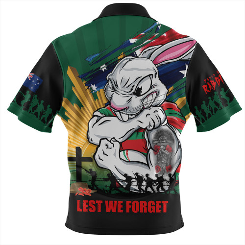 South Sydney Rabbitohs Zip Polo Shirt Fearless ANZAC Defender