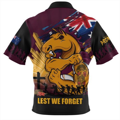 Brisbane Broncos Zip Polo Shirt Fearless ANZAC Defender Brisbane Broncos Zip Polo Shirt Fearless ANZAC Defender