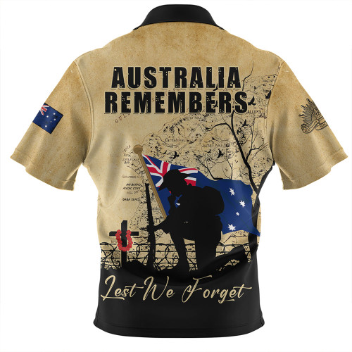Australia Zip Polo Shirt Anzac Day Brothers In Arms Gallipoli Remembrance