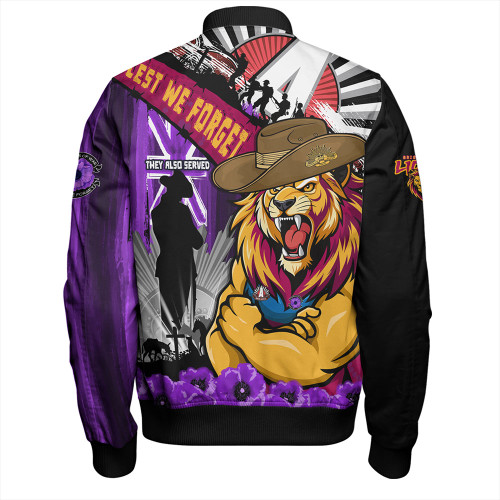 Brisbane Lions Bomber Jacket ANZAC Day Honor Purple Valor And Spirit Brisbane Lions Bomber Jacket ANZAC Day Honor Purple Valor And Spirit