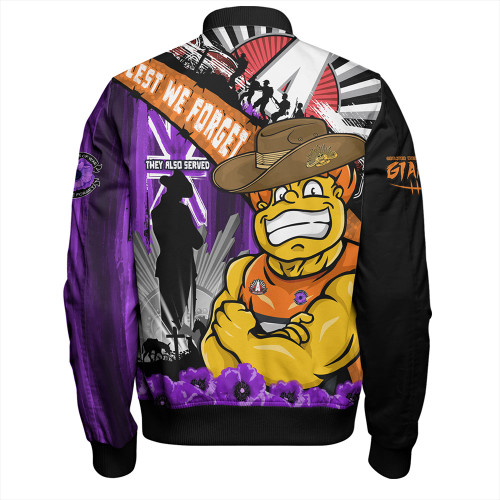 GWS GIANTS Bomber Jacket ANZAC Day Honor Purple Valor And Spirit GWS GIANTS Bomber Jacket ANZAC Day Honor Purple Valor And Spirit