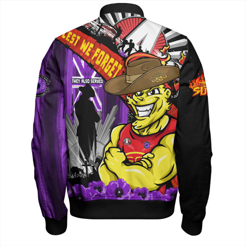 Gold Coast SUNS Bomber Jacket ANZAC Day Honor Purple Valor And Spirit