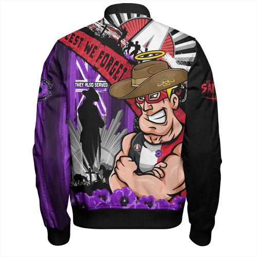St Kilda Bomber Jacket ANZAC Day Honor Purple Valor And Spirit St Kilda Bomber Jacket ANZAC Day Honor Purple Valor And Spirit