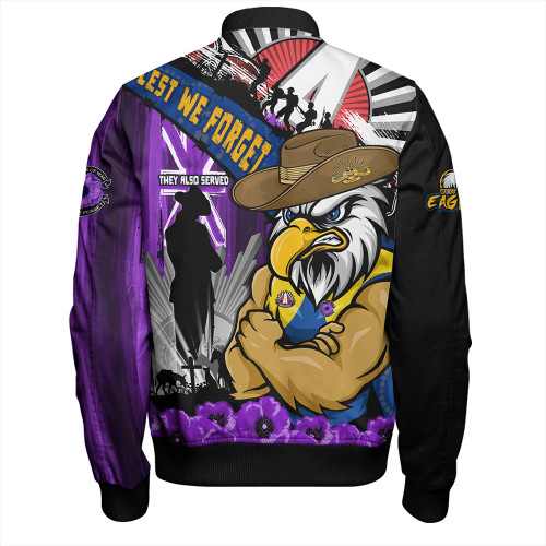 West Coast Eagles Bomber Jacket ANZAC Day Honor Purple Valor And Spirit West Coast Eagles Bomber Jacket ANZAC Day Honor Purple Valor And Spirit