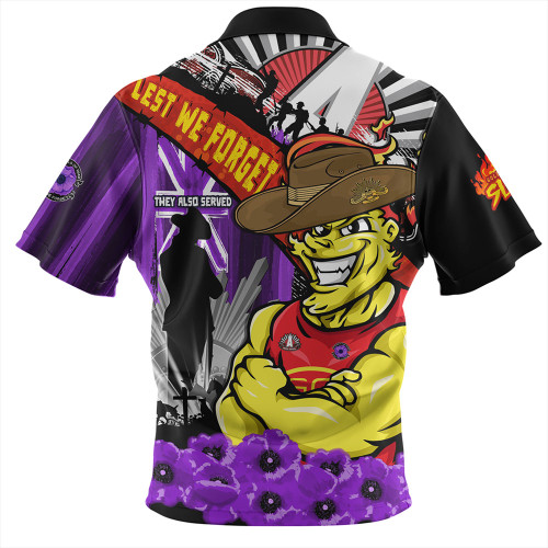 Gold Coast SUNS Hawaiian Shirt ANZAC Day Honor Purple Valor And Spirit Gold Coast SUNS Hawaiian Shirt ANZAC Day Honor Purple Valor And Spirit