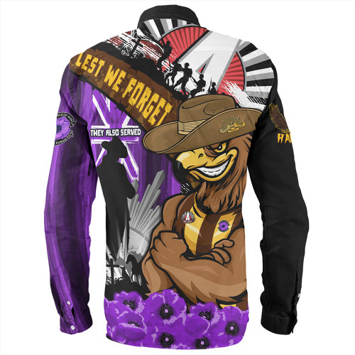Hawthorn Long Sleeve Shirt ANZAC Day Honor Purple Valor And Spirit Hawthorn Long Sleeve Shirt ANZAC Day Honor Purple Valor And Spirit