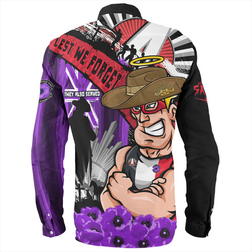 St Kilda Long Sleeve Shirt ANZAC Day Honor Purple Valor And Spirit