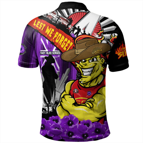 Gold Coast SUNS Polo Shirt ANZAC Day Honor Purple Valor And Spirit Gold Coast SUNS Polo Shirt ANZAC Day Honor Purple Valor And Spirit