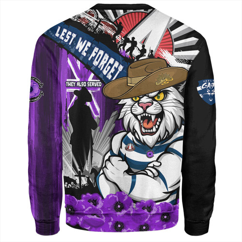 Geelong Cats Sweatshirt ANZAC Day Honor Purple Valor And Spirit Geelong Cats Sweatshirt ANZAC Day Honor Purple Valor And Spirit