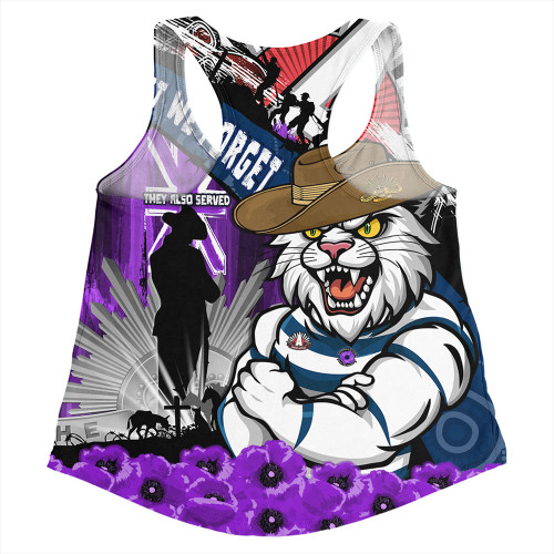 Geelong Cats Women Racerback Singlet ANZAC Day Honor Purple Valor And Spirit