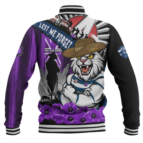 Geelong Cats Baseball Jacket ANZAC Day Honor Purple Valor And Spirit