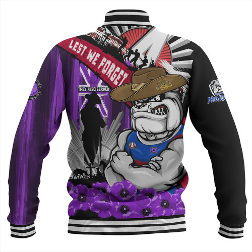 Western Bulldogs Baseball Jacket ANZAC Day Honor Purple Valor And Spirit Western Bulldogs Baseball Jacket ANZAC Day Honor Purple Valor And Spirit