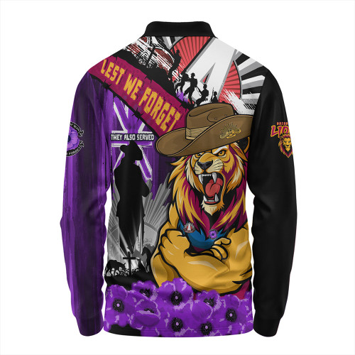 Brisbane Lions Long Sleeve Polo Shirt ANZAC Day Honor Purple Valor And Spirit Brisbane Lions Long Sleeve Polo Shirt ANZAC Day Honor Purple Valor And Spirit
