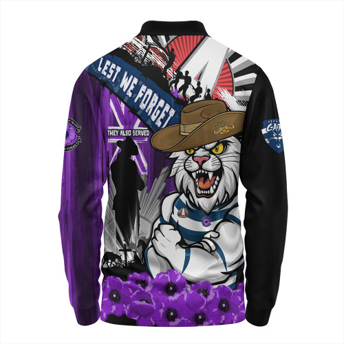 Geelong Cats Long Sleeve Polo Shirt ANZAC Day Honor Purple Valor And Spirit Geelong Cats Long Sleeve Polo Shirt ANZAC Day Honor Purple Valor And Spirit
