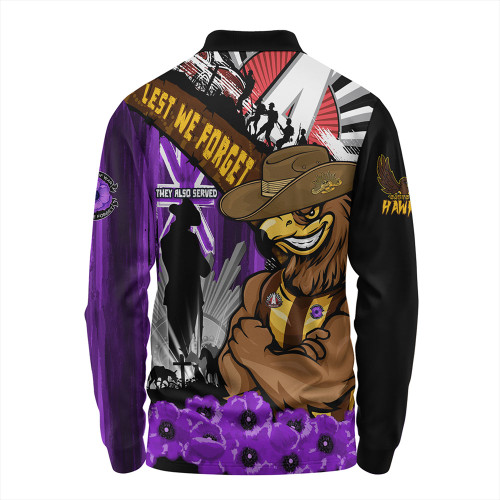 Hawthorn Long Sleeve Polo Shirt ANZAC Day Honor Purple Valor And Spirit Hawthorn Long Sleeve Polo Shirt ANZAC Day Honor Purple Valor And Spirit