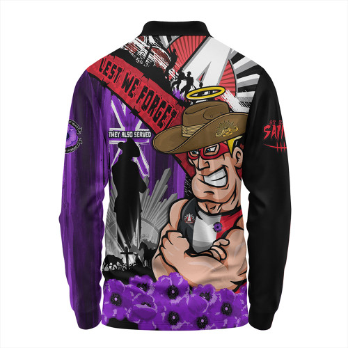 St Kilda Long Sleeve Polo Shirt ANZAC Day Honor Purple Valor And Spirit