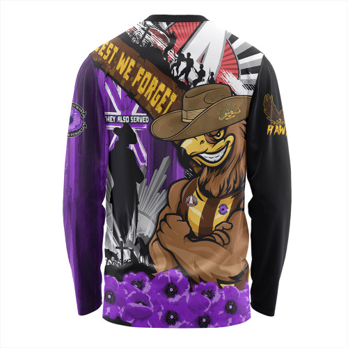 Hawthorn Long Sleeve T-shirt ANZAC Day Honor Purple Valor And Spirit Hawthorn Long Sleeve T-shirt ANZAC Day Honor Purple Valor And Spirit