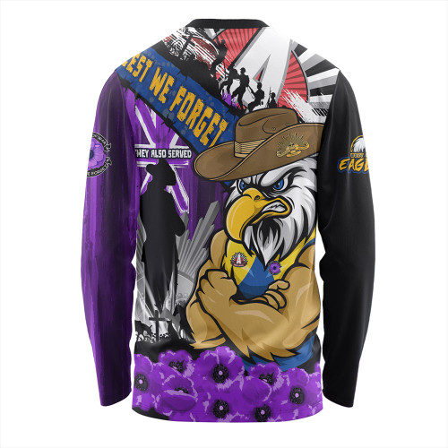 West Coast Eagles Long Sleeve T-shirt ANZAC Day Honor Purple Valor And Spirit