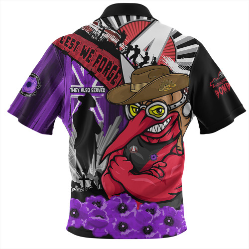 Essendon Zip Polo Shirt ANZAC Day Honor Purple Valor And Spirit