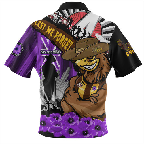 Hawthorn Zip Polo Shirt ANZAC Day Honor Purple Valor And Spirit Hawthorn Zip Polo Shirt ANZAC Day Honor Purple Valor And Spirit