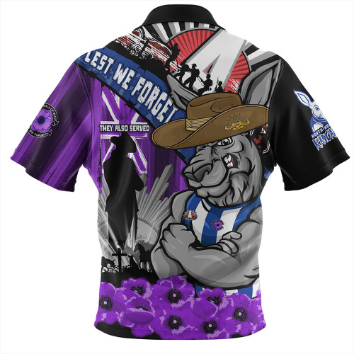 North Melbourne Zip Polo Shirt ANZAC Day Honor Purple Valor And Spirit North Melbourne Zip Polo Shirt ANZAC Day Honor Purple Valor And Spirit