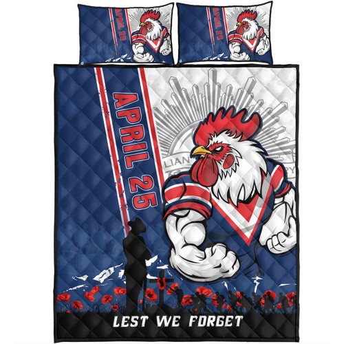 Sydney Roosters Quilt Bed Set Anzac Day Lest We Forget Strong Fighting Spirit