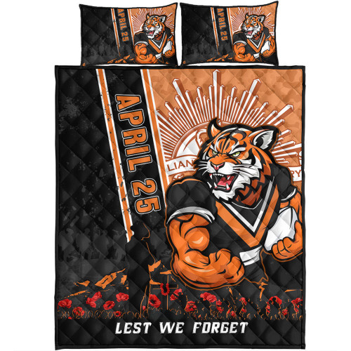 Wests Tigers Quilt Bed Set Anzac Day Lest We Forget Strong Fighting Spirit