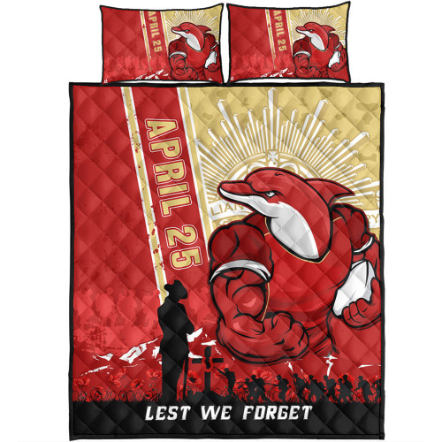 Redcliffe Dolphins Quilt Bed Set Anzac Day Lest We Forget Strong Fighting Spirit