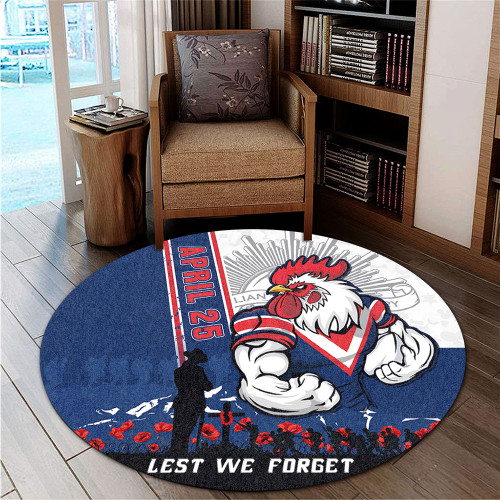 Sydney Roosters Round Rug Anzac Day Lest We Forget Strong Fighting Spirit