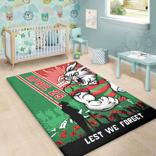 South Sydney Rabbitohs Area Rug Anzac Day Lest We Forget Strong Fighting Spirit