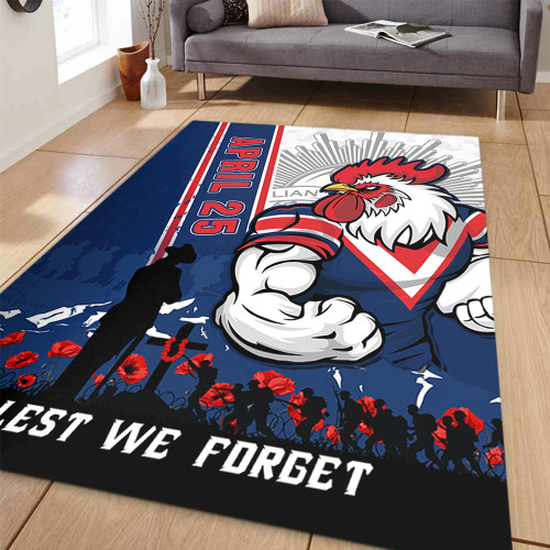 Sydney Roosters Area Rug Anzac Day Lest We Forget Strong Fighting Spirit