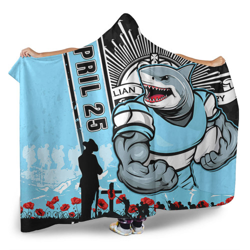 Cronulla-Sutherland Sharks Hooded Blanket Anzac Day Lest We Forget Strong Fighting Spirit Cronulla-Sutherland Sharks Hooded Blanket Anzac Day Lest We Forget Strong Fighting Spirit