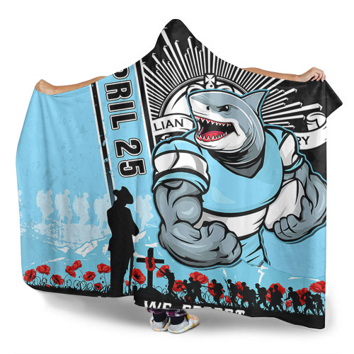 Cronulla-Sutherland Sharks Hooded Blanket Anzac Day Lest We Forget Strong Fighting Spirit Cronulla-Sutherland Sharks Hooded Blanket Anzac Day Lest We Forget Strong Fighting Spirit