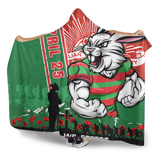 South Sydney Rabbitohs Hooded Blanket Anzac Day Lest We Forget Strong Fighting Spirit