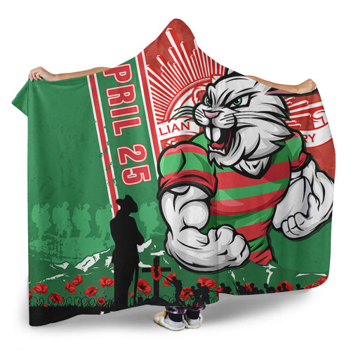 South Sydney Rabbitohs Hooded Blanket Anzac Day Lest We Forget Strong Fighting Spirit