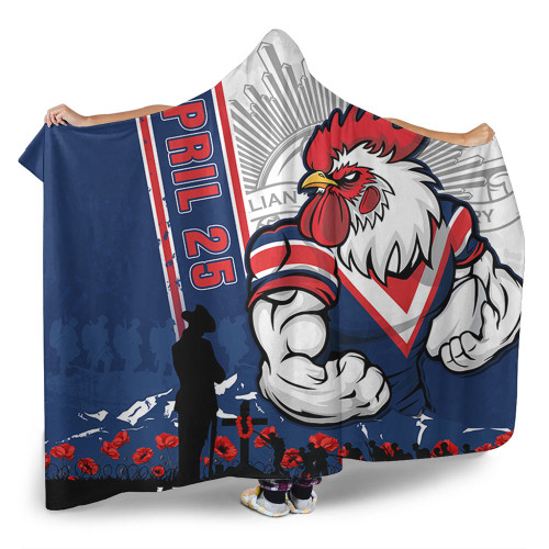 Sydney Roosters Hooded Blanket Anzac Day Lest We Forget Strong Fighting Spirit